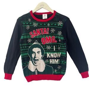 Elf The Movie SANTA OMG I KNOW HIM Ugly Christmas Sweater Size Youth L (14-16)